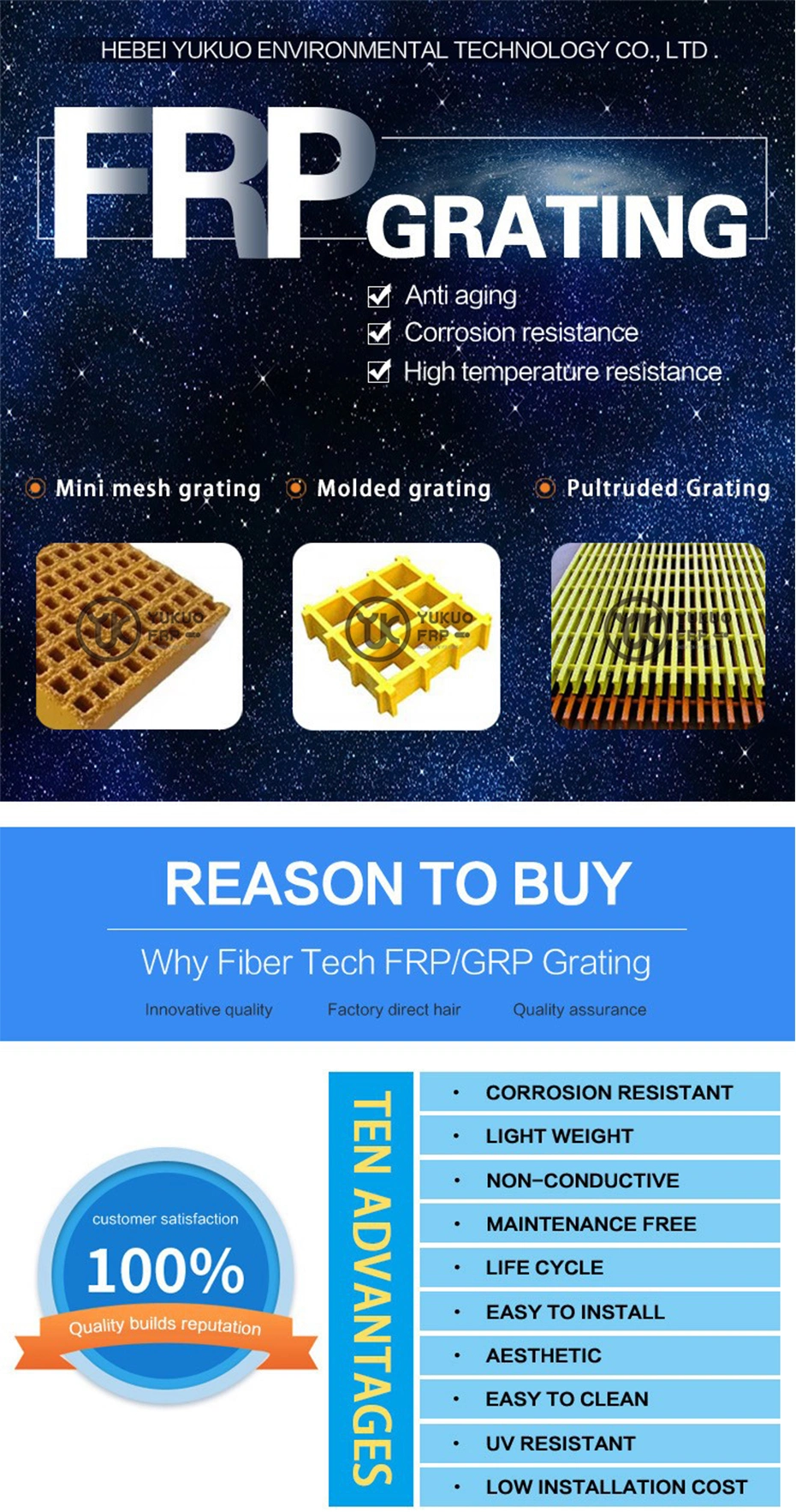 Fiberglass Reinforced Plastic FRP/GRP Grating Fiberglass Products